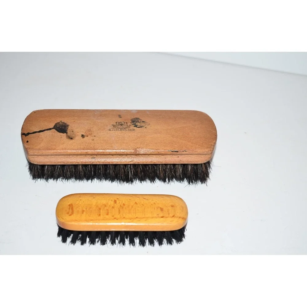 Vtg OXCO Horse Hair Shoe Shine Brush Wood Wooden USA+ Germany brush 2pc
